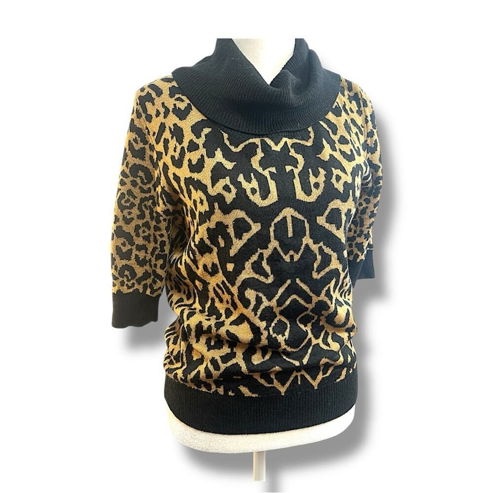PREMISE Leopard Print Cowl Neck Sweater SZ L
